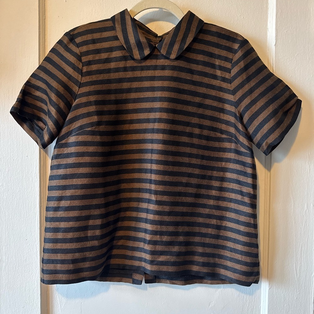 Madewell Striped Tee in Brown and Black with button up the backs
